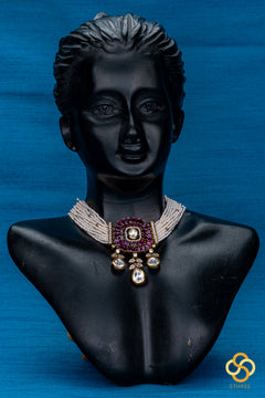 Pearl Choker in Jadau kundan pendant - Amethyst