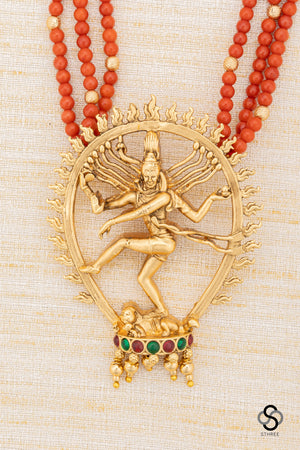 Natarajan pendant with three liner coral set