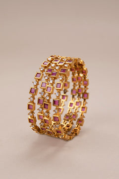 Kemp Red and White Square Bangles - Set of 4 Bangles