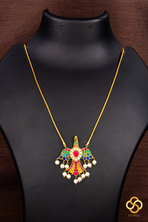 Gandaberunda Neckpiece with Pearls - Navarathna