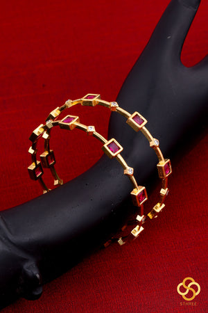 Ruby red and white square bangles