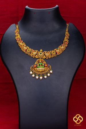 Gajalakshmi necklace with Meenakari work - Small