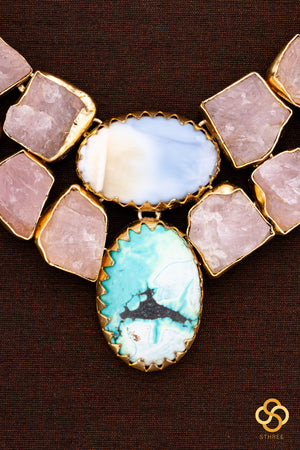 Druzy Raw stone necklace - Pink and turquoise centre piece