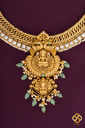 Gold with Square Kundan Necklace Set - Long