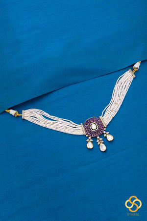 Pearl Choker in Jadau kundan pendant - Amethyst
