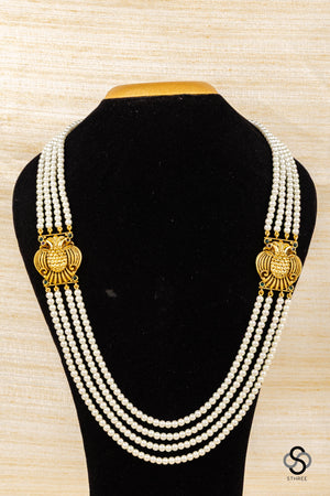 Four Liner Pearls with Gandaberunda Mogappu