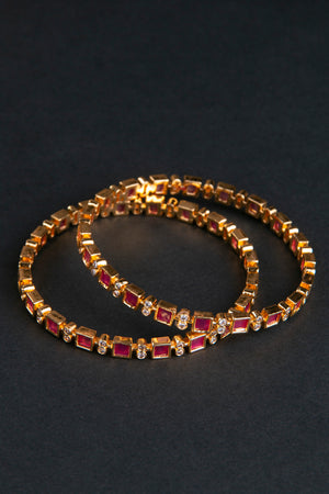 Square Cut Stones with Zircons - Red and White