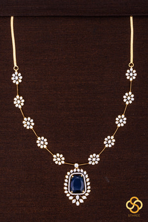 Diamond Pattern Necklace with Sapphire Blue Pendant