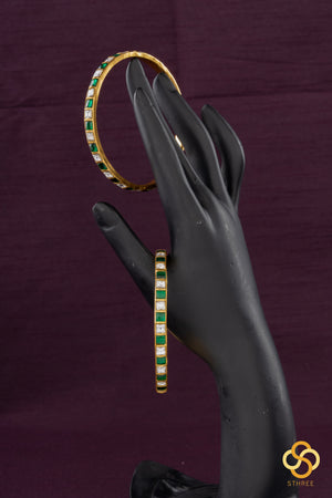 White and Emerald Green square bangles - Set of 2