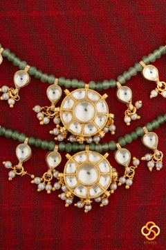 Jadau Kundan and Pearls Necklace with Green Beads