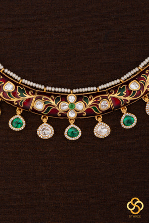 Rajwadi choker - Hasli with maroon meenakari work