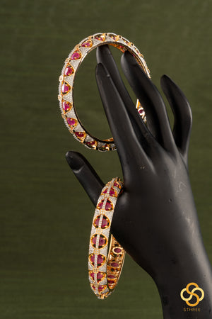 Ruby pink and white zircons - Diamond pattern Bangle