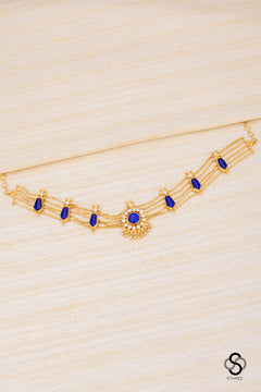 Kerala necklace - Gold chains with sapphire blue stones