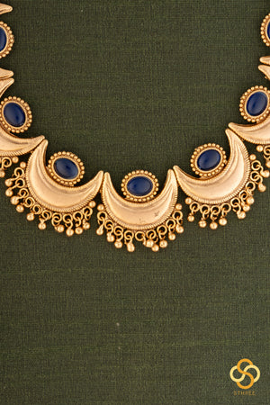 Chandbali Gold Matt Necklace - Sapphire Blue