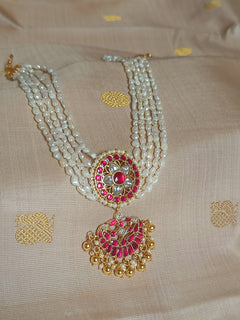 Fresh water pearls choker - Kemp red