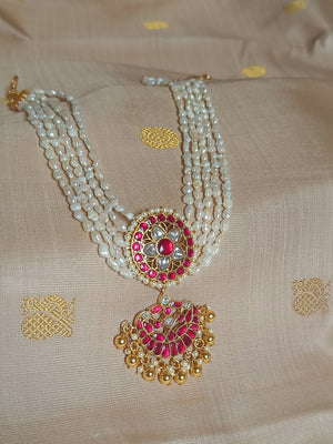 Fresh water pearls choker - Kemp red