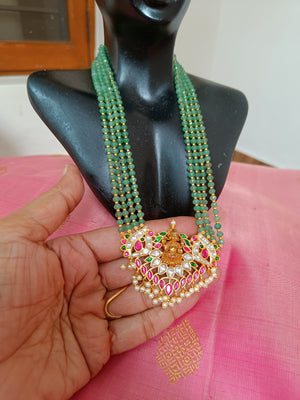 Lakshmi kundan set in green beads
