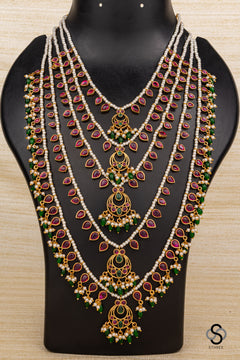 Panch lada - Ruby red kundan with pearls