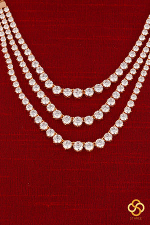 Solitaire Necklace Three Layers - Rose Gold Finish