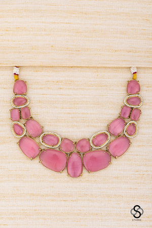 Pink colour stone neckace