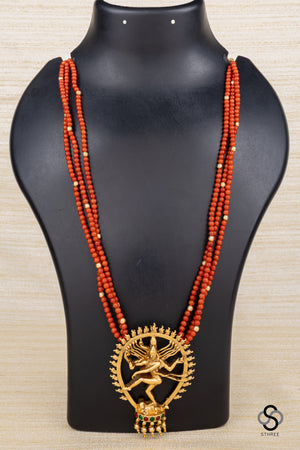 Natarajan pendant with three liner coral set