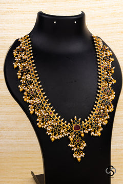 Guttapusalu Long Necklace Set - Sapphire Blue