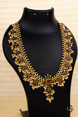 Guttapusalu Long Necklace Set - Sapphire Blue