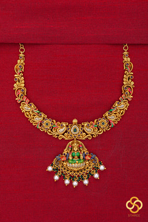 Gajalakshmi necklace with Meenakari work - Small