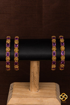 Amethyst colour with antique finish gold balls - Set of 4