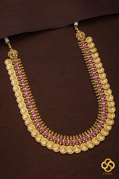 Lakshmi Kasumalai Set with Ruby Red Square Stones
