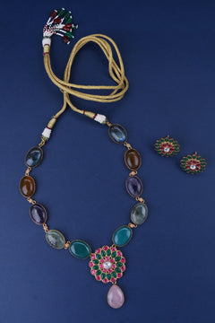 Seven Colour Multi Cabochons with Jadau Kundan Pendant