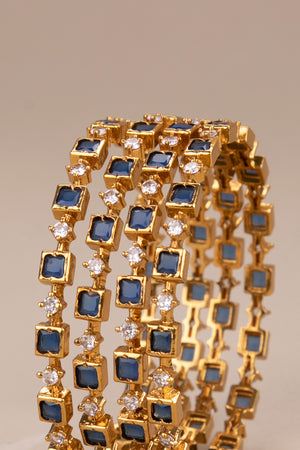 Sapphire blue white square bangles - Set of 4 bangles