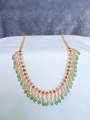Pearls with Kemp Red Stone Necklace