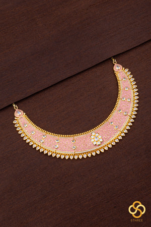 Rajwadi choker - Hasli with pink meenakari work with uncut zircons