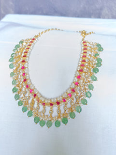 Pearls with Kemp Red Stone Necklace