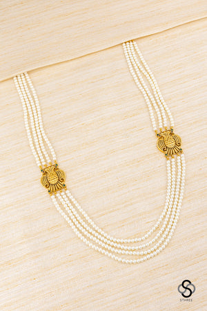Four Liner Pearls with Gandaberunda Mogappu