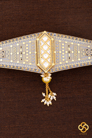 Rajwadi V pattern choker - Silver and gold two tone finish