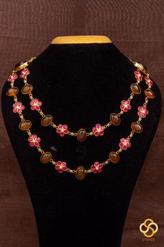 Layered cabochon and kemp necklace - Citrine yellow