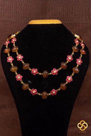 Layered cabochon and kemp necklace - Citrine yellow