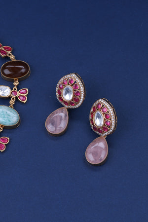 Multi Colour Cabochons with Jadau Kundan Pendant