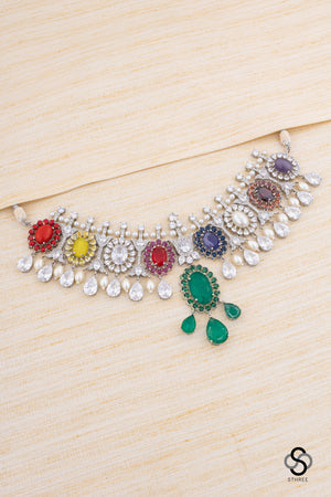 Zircon Choker - Navarathna - Rhodium finish