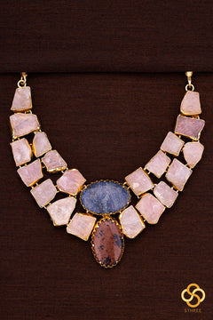 Druzy Raw Stone Necklace - Pink and Brown Centre Piece
