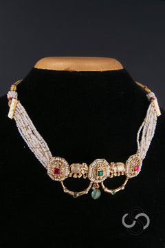 Pearl Choker with Jadau Kundan Pendant and Elephants