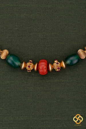 Corals and Green Beads Necklace Set