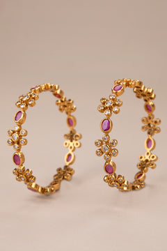Ruby and 7 Stone Zircon - Diamond Pattern Bangle