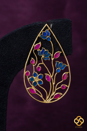 Jadau kundan earrings - Sapphire blue and ruby