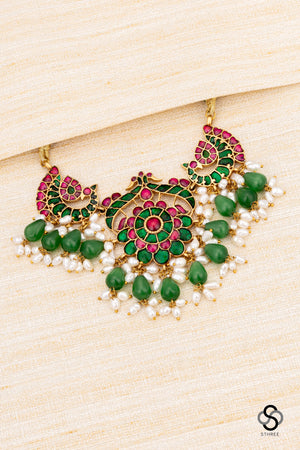Peacock choker - Emerald green beads