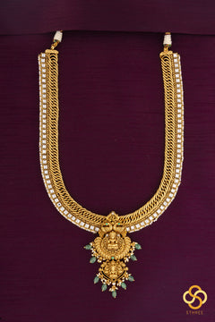 Gold with Square Kundan Necklace Set - Long