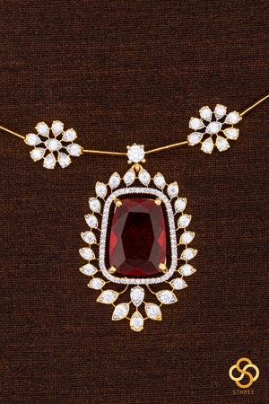 Diamond Pattern Necklace with Ruby Red Pendant