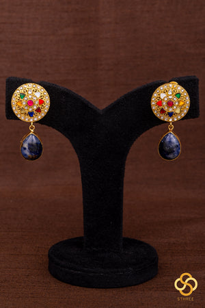 Multi colour cabachon necklace set with Navarathna pendant